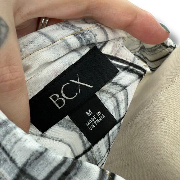 NEW BCX Plaid Layered Blouse Size Medium White Black Sheer Overlay Shirt NWT - Picture 8 of 10